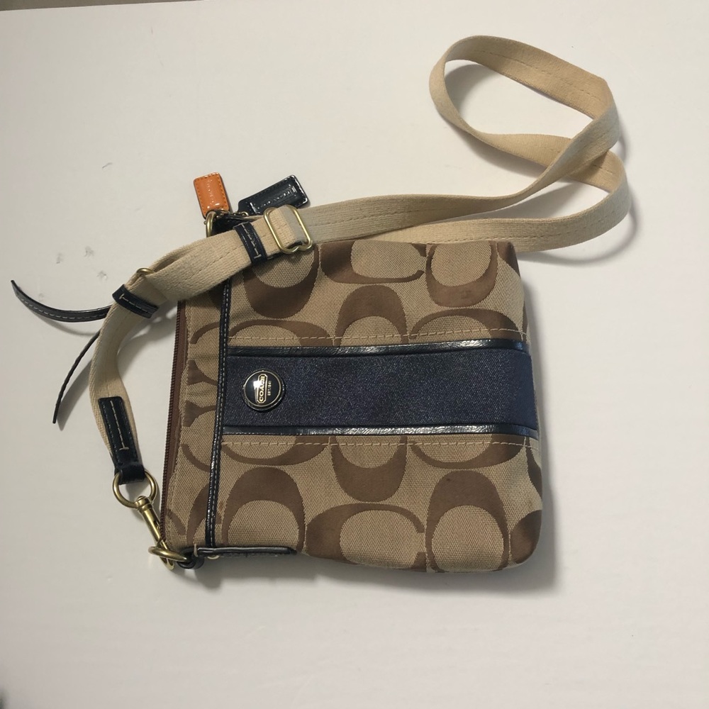 Coach canvas cross over beige bag